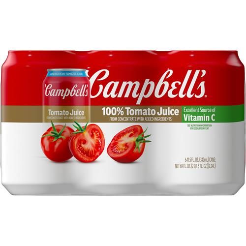 Campbells 100% Tomato Juice, 11.5 Fl Oz Can (6 Pack)