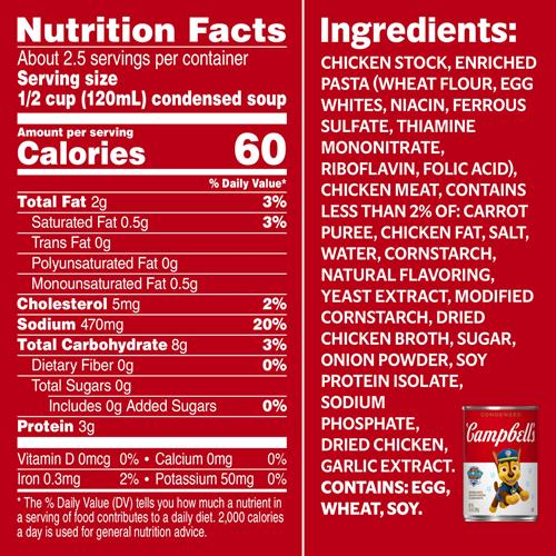 Campbell’S Condensed Kids Soup, Paw Patrol Awesome Shapes Pasta With Chicken In Chicken Broth, 10.5 Oz Can