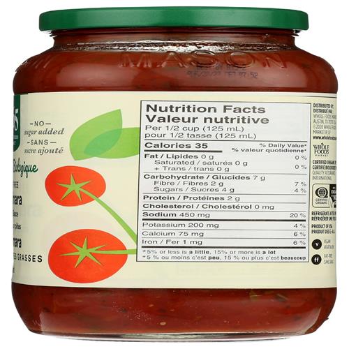 Whole Foods Market Organic Fat Free Marinara Pasta Sauce, 25 Oz