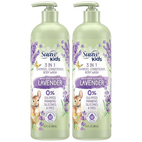 Suave Kids 3-In-1 Shampoo With 100% Natural Lavender - Tear-Free Shampoo, Conditioner, And Body Wash For Kids, 16.6 Fl Oz