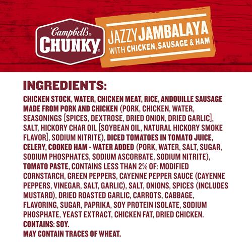 Campbell’S Chunky Soup, Jazzy Jambalaya With Chicken, Sausage And Ham Soup, 18.6 Oz Can