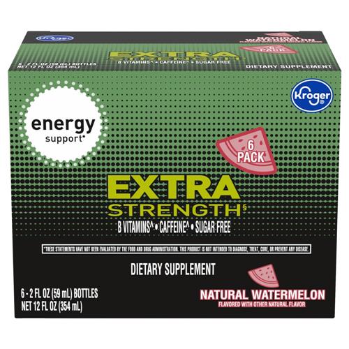 Kroger Sugar Free Extra Strength Watermelon Energy Shot Bottles 6 pk / 2 fl oz
