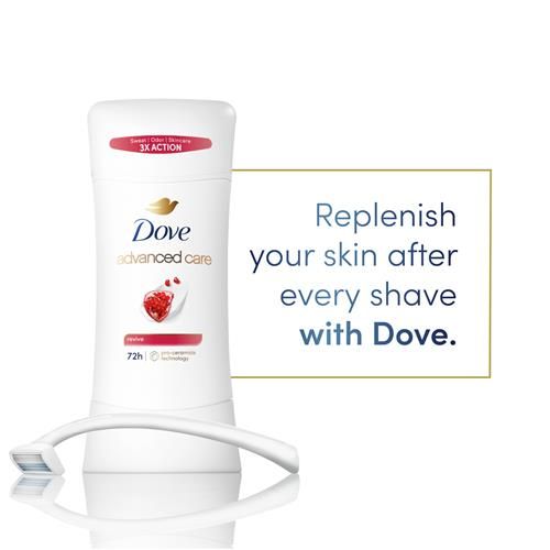 Dove Advanced Care Antiperspirant Deodorant Stick Revive To Help Skin Barrier Repair After Shaving By Boosting Skins Ceramide Levels 72 Hour Odor Control And All-Day Sweat Protection 2.6 Oz - Pac