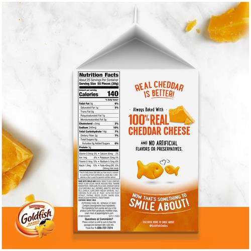 Goldfish Cheddar Cheese Crackers, Baked With Whole Grain, 27.3 Oz Carton