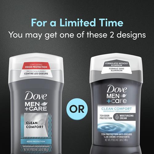 Dove Men+Care Deodorant Stick For Men Clean Comfort Aluminum Free 72-Hour Odor Protection Mens Deodorant With 1/4 Moisturizing Cream 3 Oz