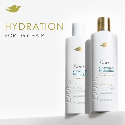 Dove Shampoo And Conditioner Coconut & Hydration 2 Count For Dry Hair With Bio-Protein Care Technology And Coconut Oil 12 Fl Oz
