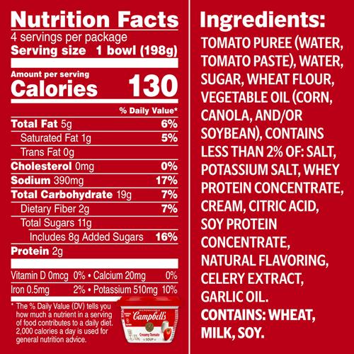 Campbells Creamy Tomato Soup, 7 Oz Microwavable Bowl (Pack Of 4)