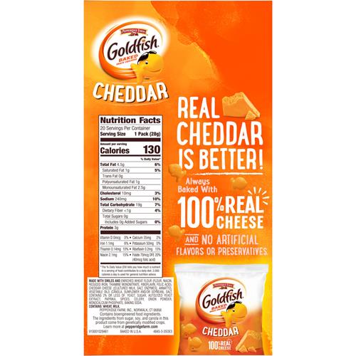 Goldfish Cheddar Cheese Crackers, Baked Snack Crackers, 1 Oz On-The-Go Snack Packs, 20 Count Box