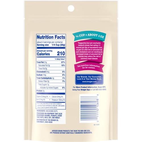Kroger Dry Roasted Macadamia Nut Pieces 4 oz