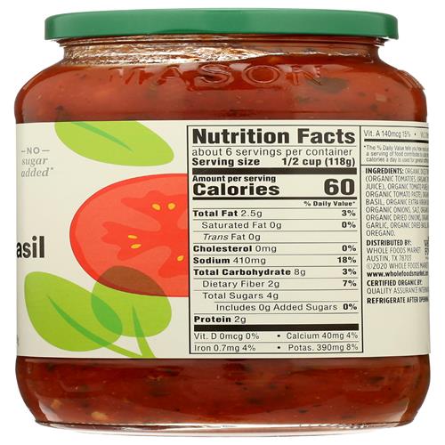 Whole Foods Market, Organic Tomato Basil Pasta Sauce, 25 Oz