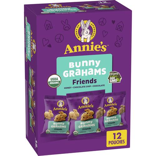 Annies Organic Friends Bunny Grahams, Chocolate Chip, Chocolate, And Honey Baked Graham Snacks, 12 Pouches, 12 Oz