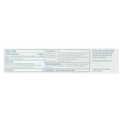 Toms Of Maine Whole Care Natural Toothpaste With Fluoride, Spearmint, 4 Oz. (Packaging May Vary)