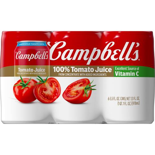 Campbells 100% Tomato Juice, 5.5 Fl Oz Can (6 Pack)