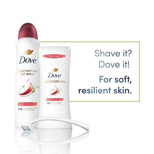 Dove Advanced Care Antiperspirant Deodorant Stick To Help Repair Skin Barrier After Shaving, Apple & White Tea With 72-Hour Sweat & Odor Protection, 2.6 Oz