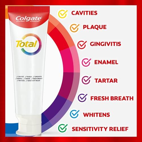 Colgate Total Whitening + Fresh Boost Toothpaste Gel, 10 Benefits, No Trade-Offs, Helps Fight Bacteria, Freshens Breath, Whitens Teeth And Provides Sensitivity Relief, Mint Flavor, 1 Pack, 5.1 Oz