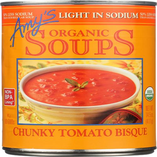 Amys, Soup Tomato Chunky Bisque Low Sodium Organic, 14.5 Ounce