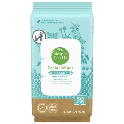 Simple Truth For Sensitive Skin with Organic Aloe Glycerin + Honey Unscented Facial Wipes 30 ct