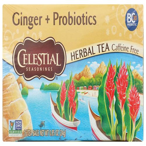 Celestial Seasonings Ginger & Probiotics Herbal Tea, 16 Ct