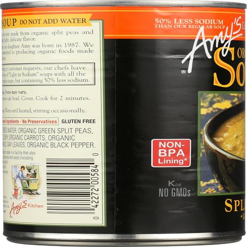 Amys, Soup Split Pea Low Sodium Organic, 14.1 Ounce