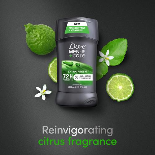 Dove Men+Care Extra Fresh Mens Antiperspirant Deodorant Stick Extra Fresh Twin Pack With 72-Hour Sweat & Odor Protection With 1/4 Moisturizing Cream & Long-Lasting Citrus Scent 2.7 Oz