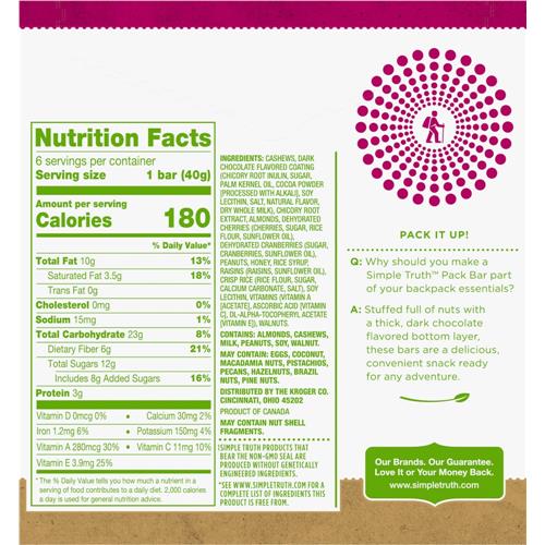 Simple Truth Cashew Cherry Fruit and Nut Bars 5 ct