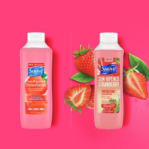 Suave Essentials Energizing Shampoo, Infused With Strawberry Extract And Vitamin E, Strawberry Hair Shampoo With A Long Lasting Fragrance 22.5 Oz