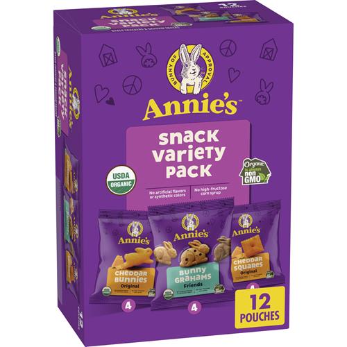Annies Organic Variety Pack, Cheddar Bunnies, Bunny Grahams And Cheddar Squares, 12 Pouches, 11 Oz