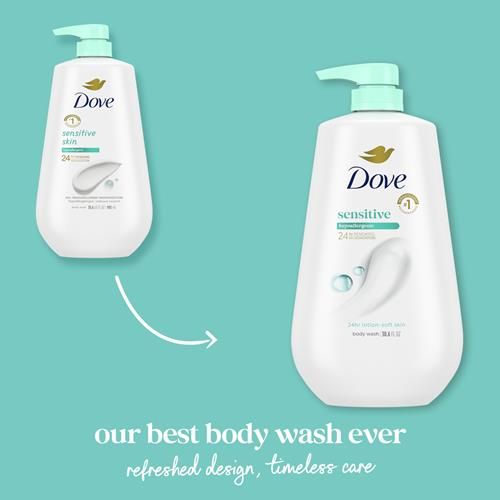 Dove Body Wash With Pump Sensitive Skin For 24Hr Lotion-Soft Skin Moisturizing Skin Cleanser Gentle Hypoallergenic Formula With No Sulfates No Parabens 30.6 Oz