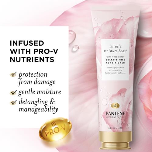 Pantene Nutrient Blends Miracle Moisture Boost Rose Water Conditioner For Dry Hair, Sulfate Free, 8 Fl Oz