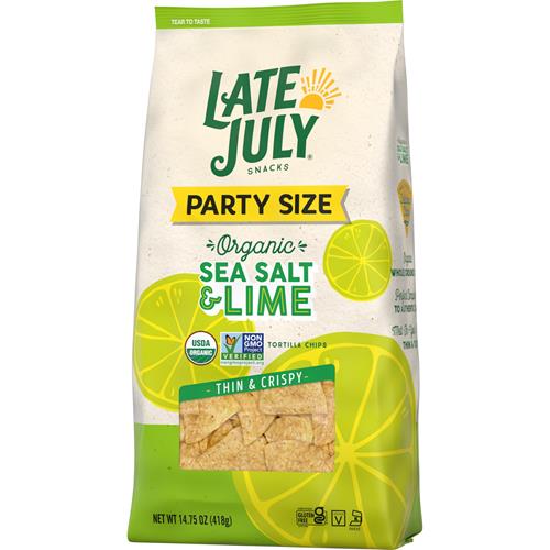 Late July Snacks, Thin & Crispy Organic Tortilla Chips, Sea Salt & Lime, 14.75 Oz Party Size Bag