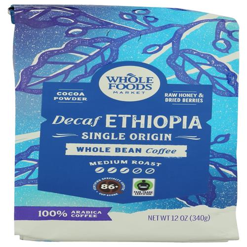 Whole Foods Market, Decaf Ethiopia Coffee, Medium Roast, Whole Bean, 12 Ounce