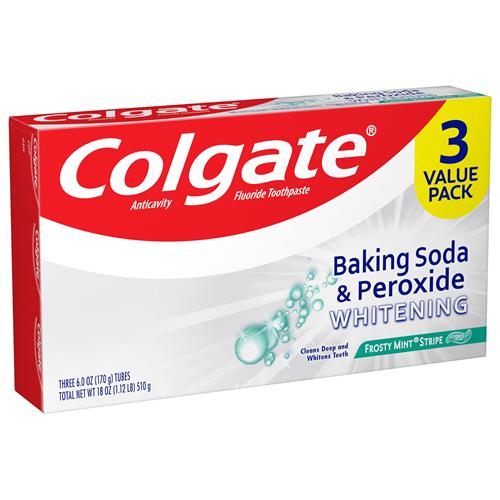 Colgate Baking Soda And Peroxide Whitening Toothpaste, Frosty Mint Stripe - 6.0 Ounce (Pack Of 3)