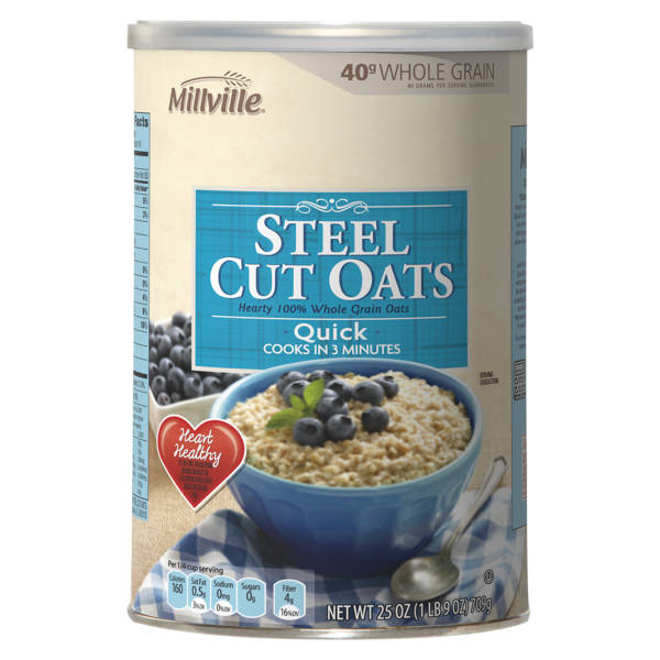 Millville Quick Cook Steel Cut Oats Canister, 25 oz