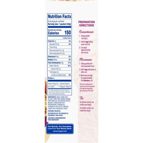 Kroger Raisin Apple & Walnut Instant Oatmeal 8 ct