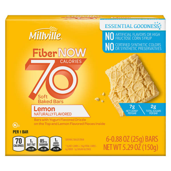 Millville Fiber Now 70 Calorie Lemon Flavored Bars, 6 count