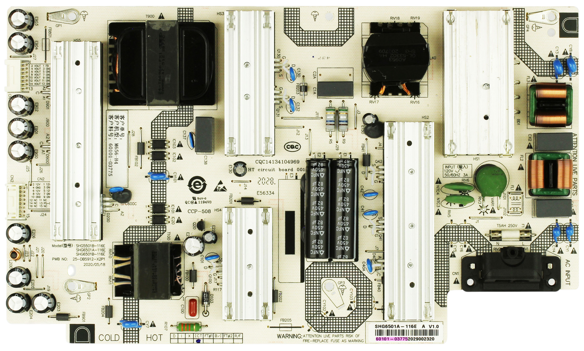 60101-03775 Vizio Power Supply, SHG5501B-116E, 25-DB5912-X2P1, CQC14134104969, M656-H4