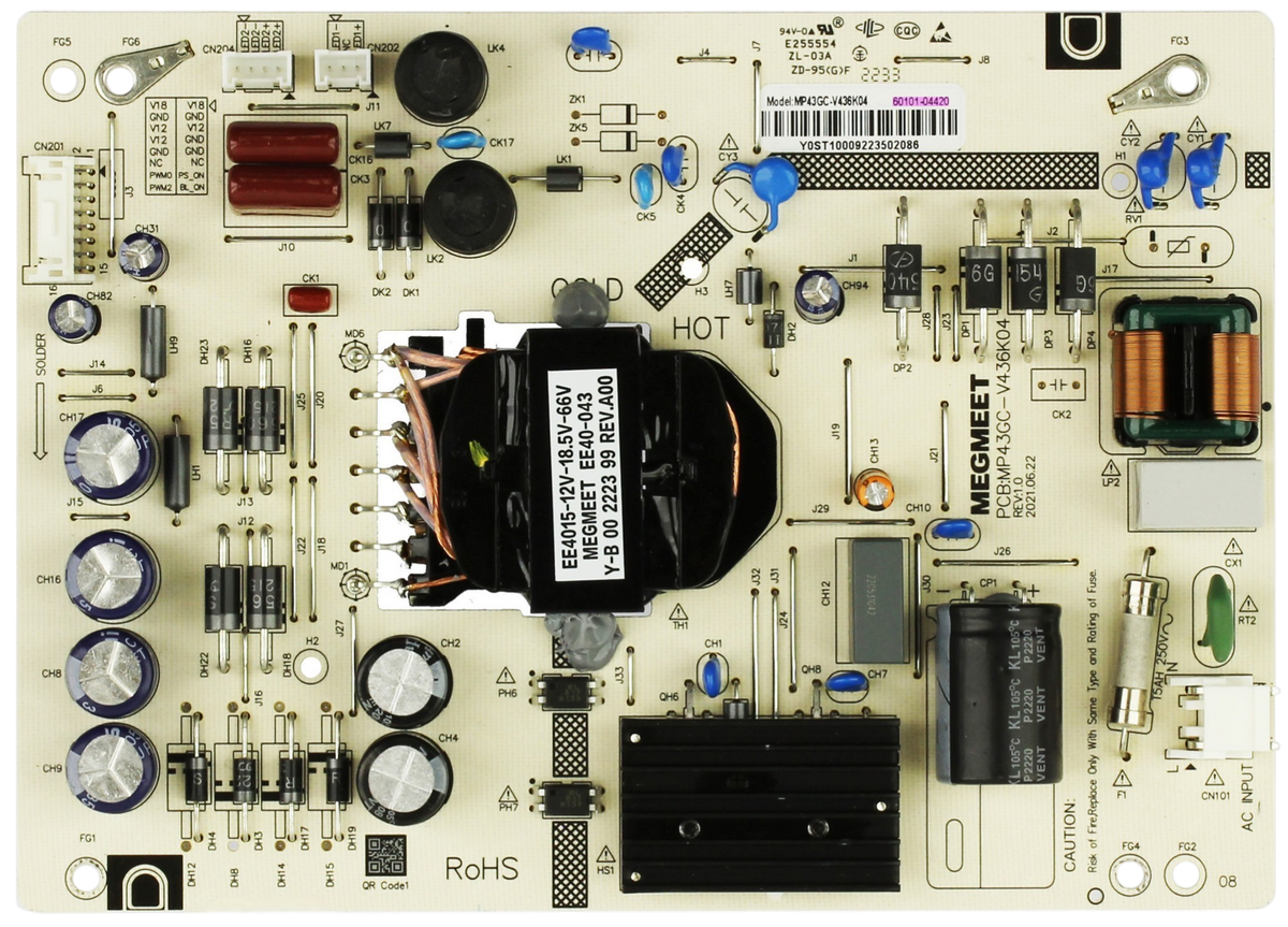 60101-04420 VIZIO Power Supply Board, MP43GC-V436K04 , E255554, V435M-K04