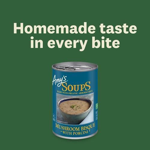 Amys Soup, Mushroom Bisque With Porcini, Gluten Free, Made With Organic Vegetables And Cream, Vegetarian Canned Soup, 14 Oz