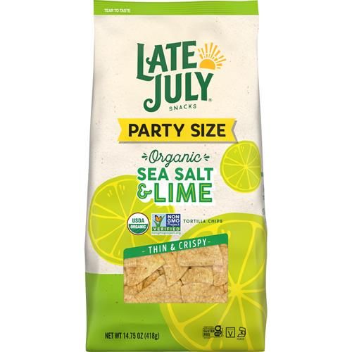 Late July Snacks, Thin & Crispy Organic Tortilla Chips, Sea Salt & Lime, 14.75 Oz Party Size Bag