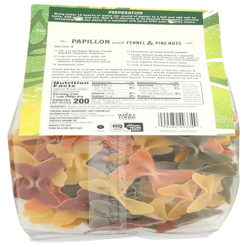 Whole Foods Market, Organic Pasta, Papillon With Roots & Vegetables, 16 Ounce