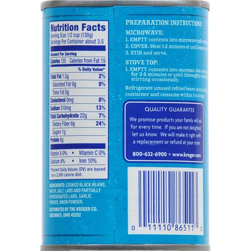 Kroger Seasoned Refried Black Beans 16 oz