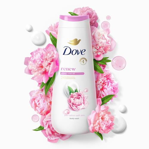 Dove Body Wash Renew Peony & Rose Oil For 24Hr Lotion-Soft Skin Moisturizing Skin Cleanser With No Sulfates No Parabens 20 Oz