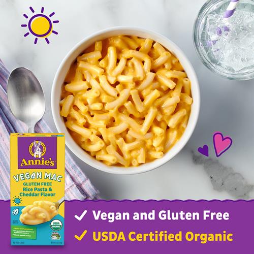 Annie’S Vegan Mac Rice Pasta And Cheddar Flavor Dinner With Organic Gluten Free Pasta, 6 Oz