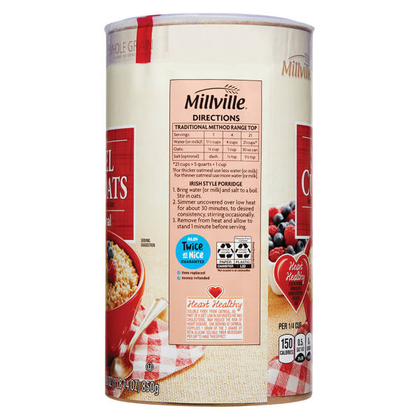 Millville Traditional Steel Cut Oats Canister, 30 oz