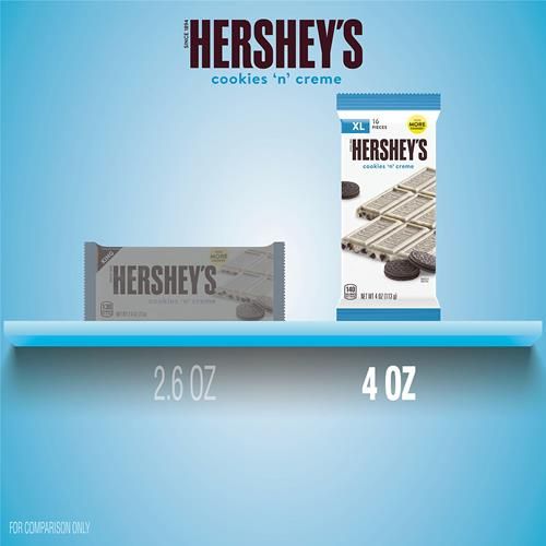 Hersheys Cookies N Creme Xl, Candy Bar, 4 Oz (16 Pieces)