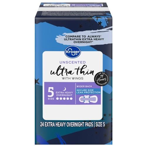Kroger Ultra Thin Pads with Wings Extra Heavy Overnight Size 5 Unscented 24 count
