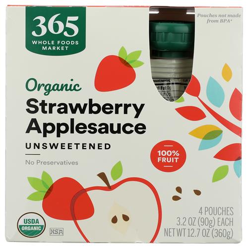 Whole Foods Market, Organic Strawberry Applesauce Pouches, Unsweetened, 3.2 Ounce (Pack Of 4)