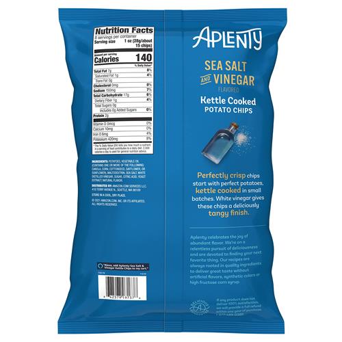 Aplenty Kettle Cooked Potato Chips, Sea Salt And Vinegar, 8 Oz
