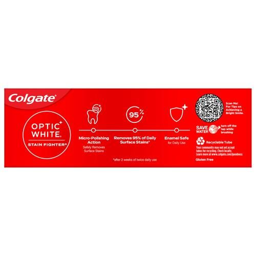 Colgate Optic White Stain Fighter Whitening Toothpaste, Clean Mint Flavor, Safely Removes Surface Stains, Enamel-Safe For Daily Use, Teeth Whitening Toothpaste With Fluoride, 4.2 Oz Tube