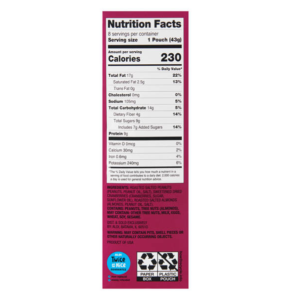 Southern Grove Peanut Cranberry  Almond Trail Mix, 8 count